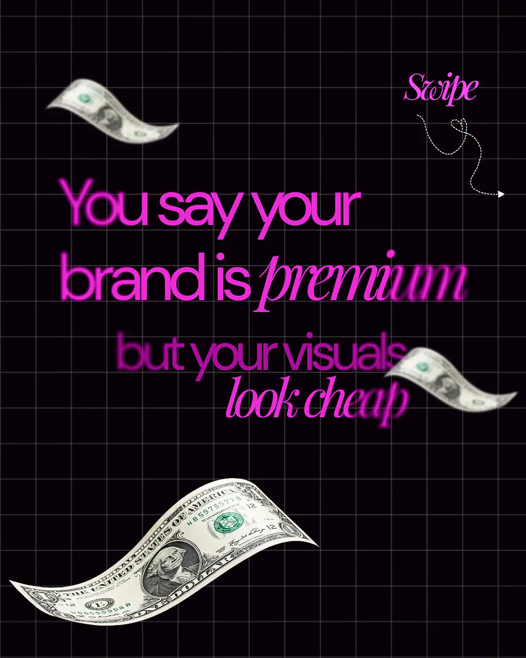 Social carousel graphic about premium brands with cheap visuals